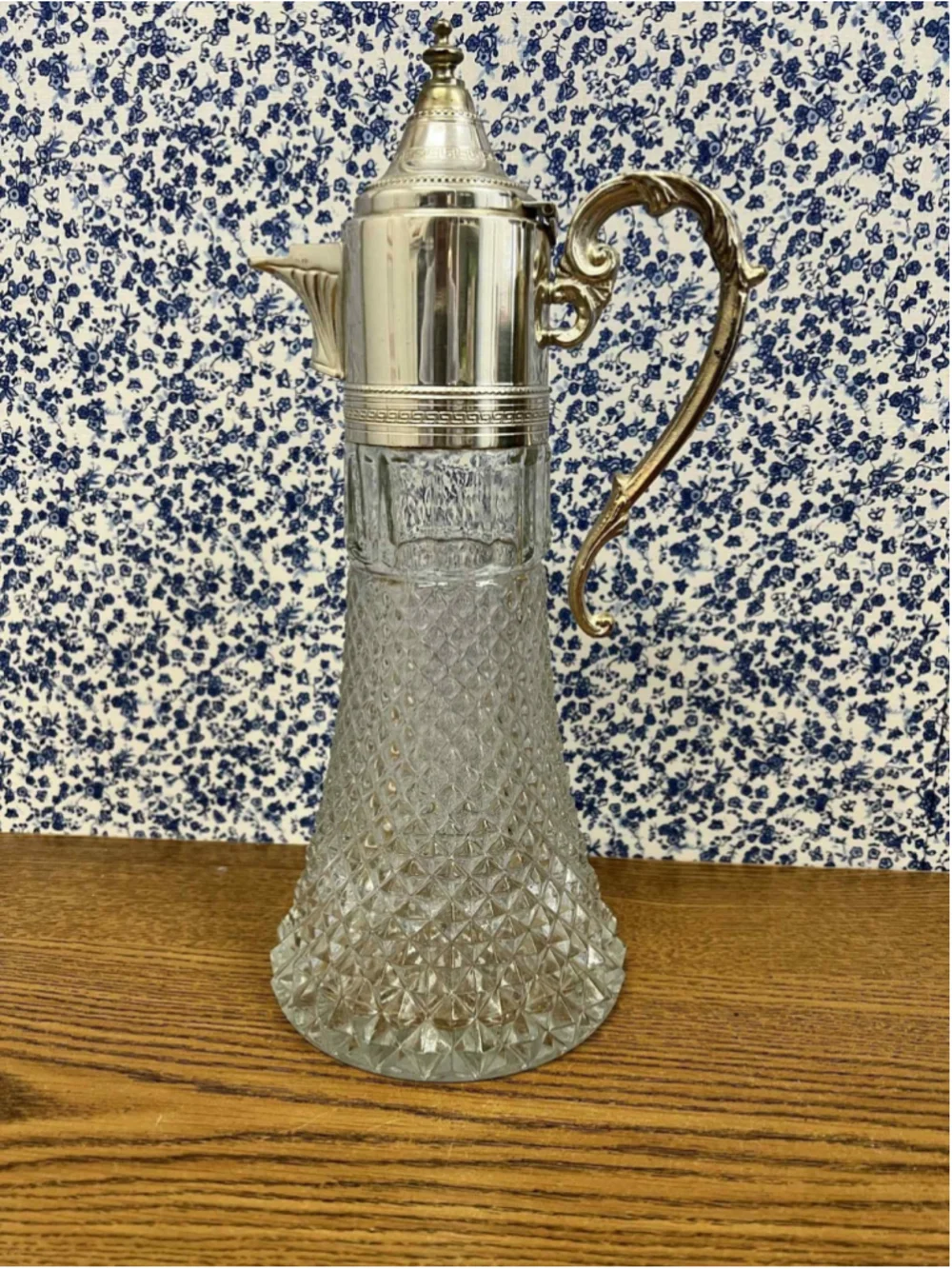 Crystal & Silver Plate Claret Pitcher Decanter Leonard Silver Mfg Italy EUC